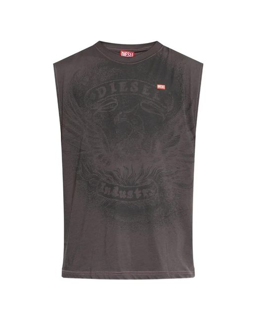 DIESEL Gray Graphic-Print Sleeveless T-Shirt for men