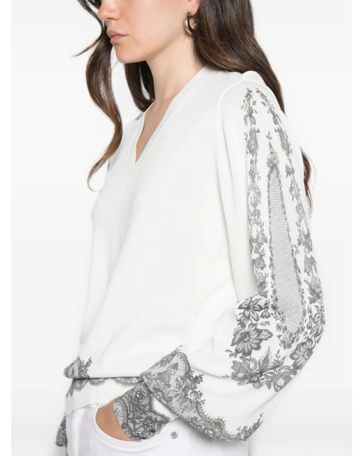 Twinset White Lace-Trim Balloon-Sleeve Knit