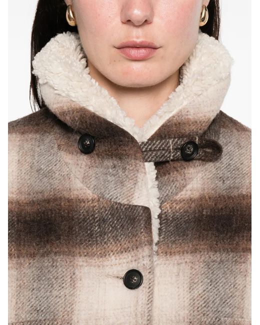 Filson Brown Kodiak Plaid Shearling-Collar Coat