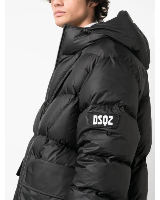 DSquared² Black Hooded Down Padded Coat for men