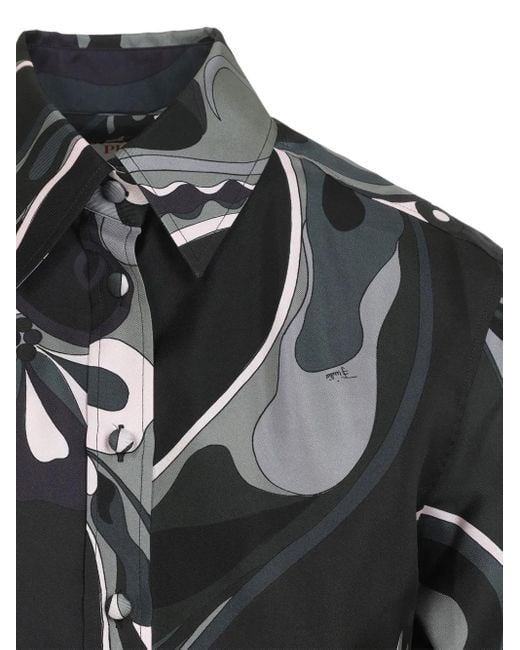 Emilio Pucci Gray Seidenhemd mit abstraktem Print