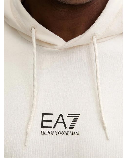 EA7 White Logo-Print Drawstring Hoodie for men