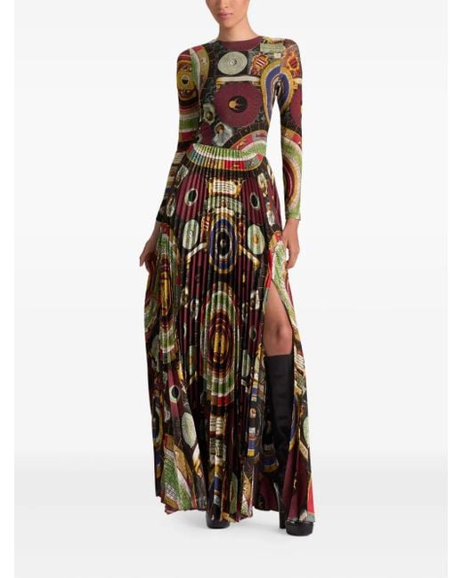 Alice + Olivia Black Ivey Sunburst-Pleated Maxi Dress