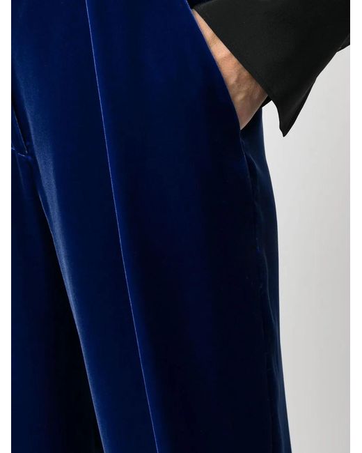 Giorgio Armani Blue Straight-Leg Velvet Trousers