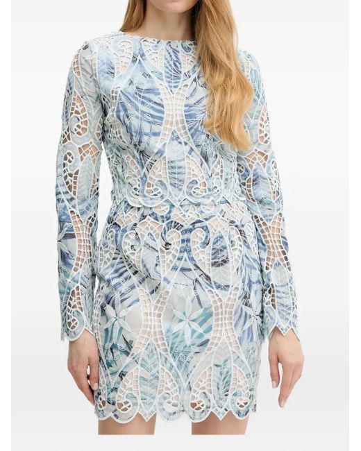 Guess Blue Leaf-Print Embroidered Skirt