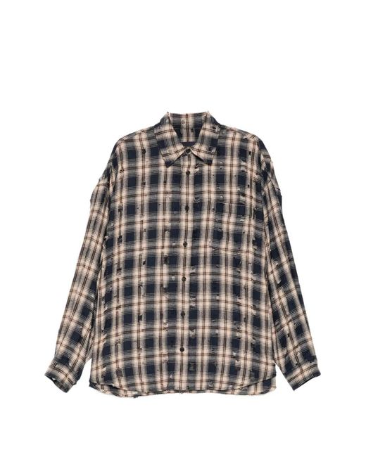 Juun.J Gray Distressed Check-Pattern Shirt for men