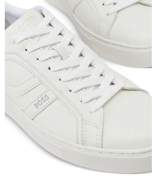 Boss White Logo-Print Sneakers for men