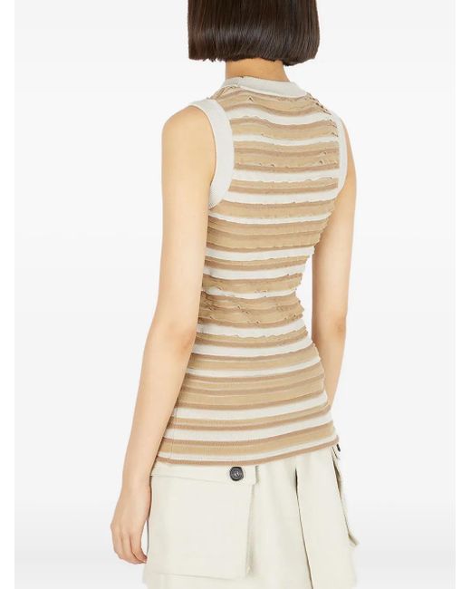 DURAZZI MILANO Natural Striped Ruffled Tank Top