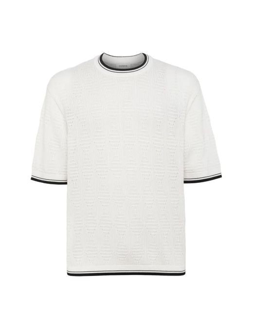 Laneus White Perforated Knit T-Shirt for men