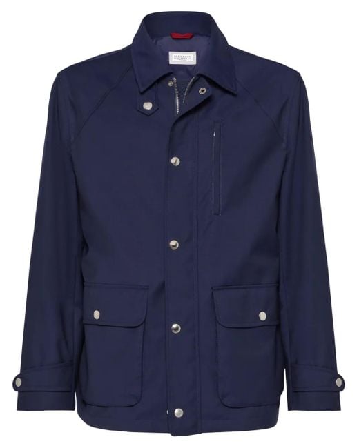 Brunello Cucinelli Blue Raglan-Sleeve Field Jacket for men
