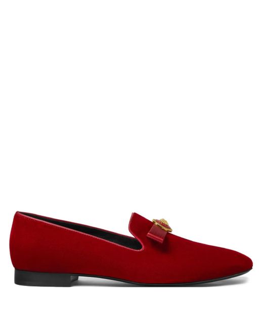 Versace Red Gianni Ribbon Velvet Slippers