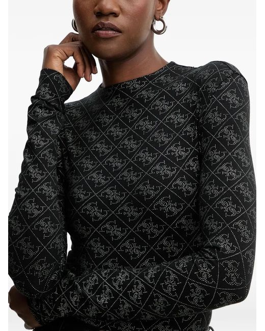 Guess Black Patterned Long-Sleeve Bodysuit