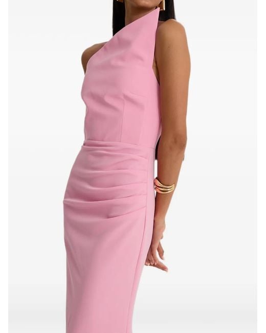 MOOS STUDIO Pink Rose Triangle One-Shoulder Maxi Dress