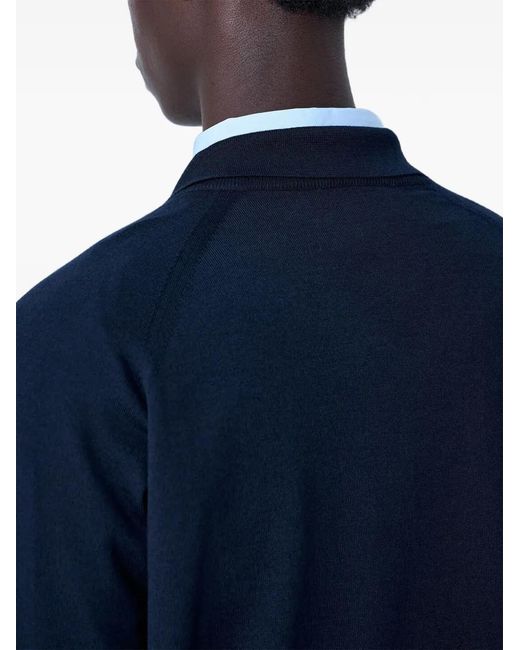 Miu Miu Blue V-Neck Logo-Patch Sweater for men