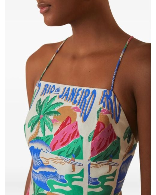 Farm Rio Blue Carioca Posters Midi Dress