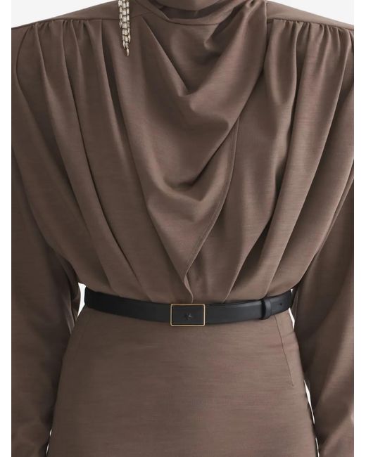 Mugler Draped Long Sleeve Dress in Brown | Lyst
