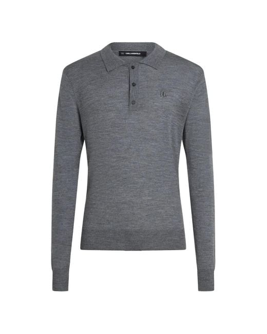 Karl Lagerfeld Blue Merino Wool Long-Sleeved Polo Shirt for men