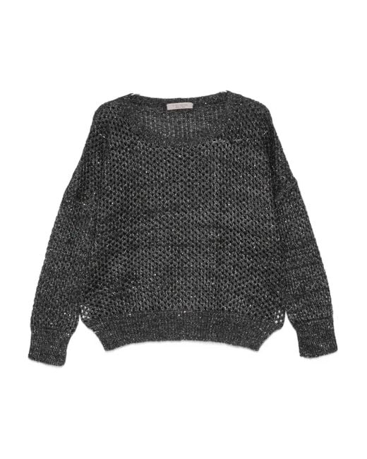 D.exterior Gray Open-Knit Sweater