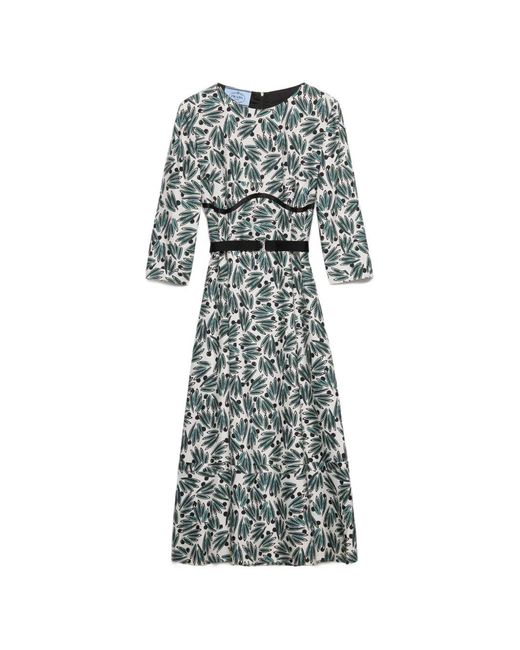 Prada Gray Robe Imprimée À Coupe Longue
