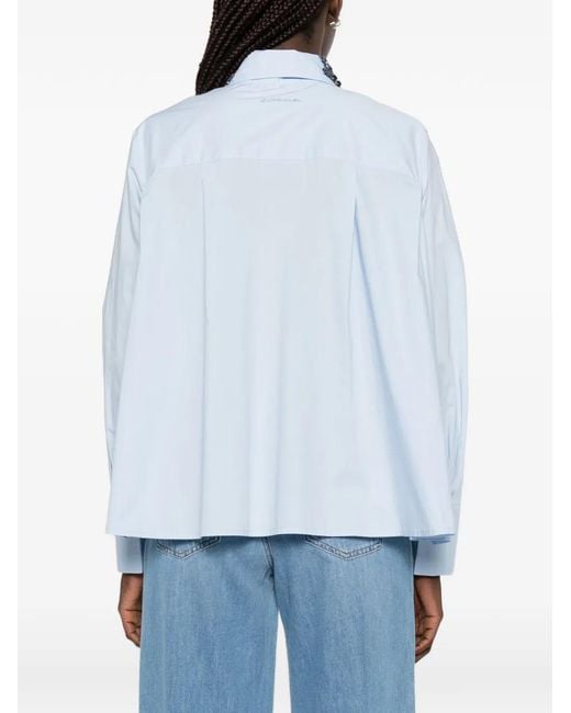 ERMANNO FIRENZE Blue Beaded Ruffled Shirt