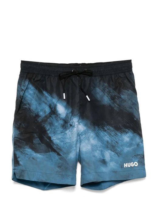 Boss Blue Graphic Print Swim Shorts for men