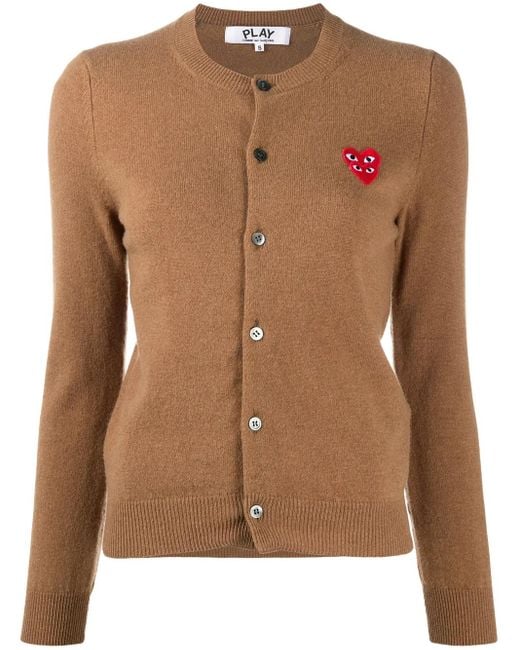 COMME DES GARÇONS PLAY Brown Embroidered-Logo Knit Cardigan
