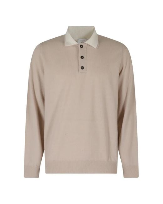Eleventy Natural Long-Sleeve Polo Shirt for men