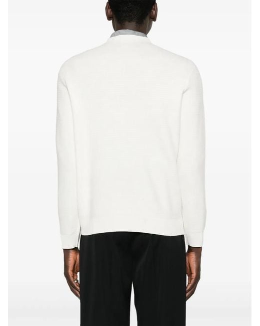 Emporio Armani White Crew-Neck Virgin Wool Jumper for men