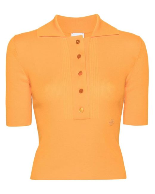 Patou Orange Ribbed Short-sleeve Polo Top