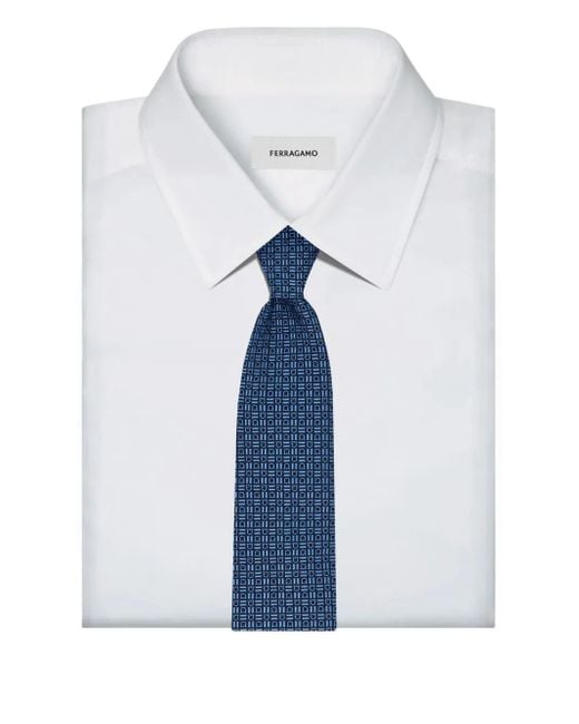 Ferragamo Blue Geometric-Patterned Tie for men