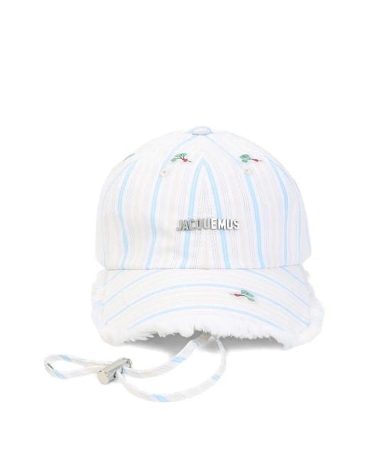 Jacquemus White Baseball Cap With Striped Embroidery