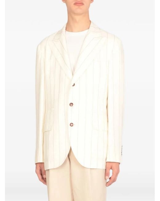 Brunello Cucinelli White Pinstripe-Pattern Blazer for men