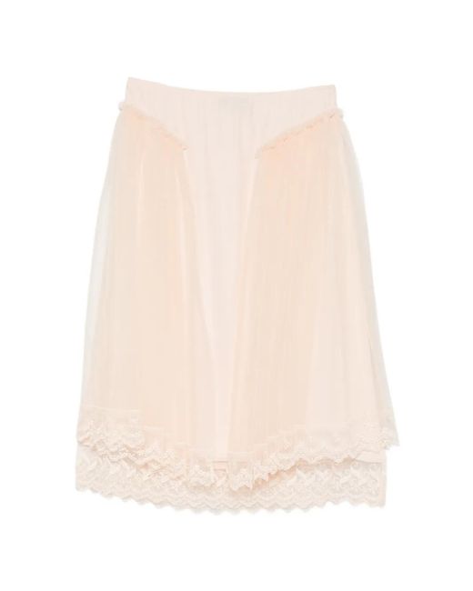 Simone Rocha Natural Lace-Trim Hip-Detail Midi Skirt