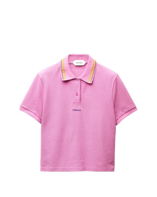 Versace Pink Embroidered-Logo Cotton Piqué Polo