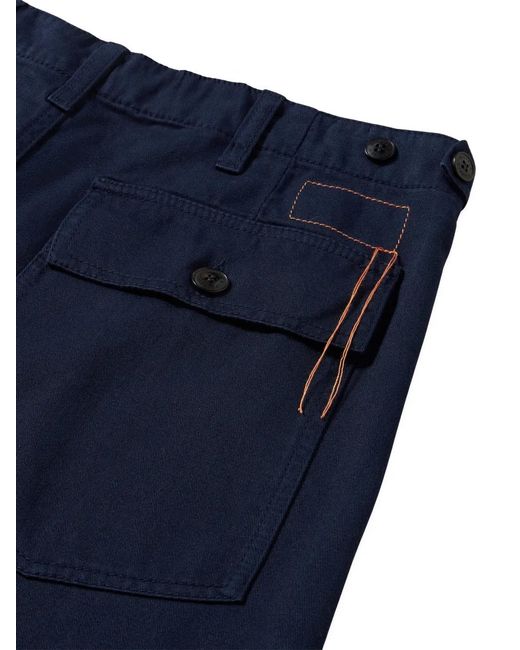 Fortela Blue Newfatigue Patch-Pocket Herringbone Trousers for men