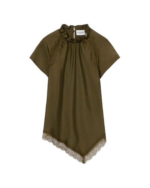 Claudie Pierlot Green Satin Victorian Collar Top