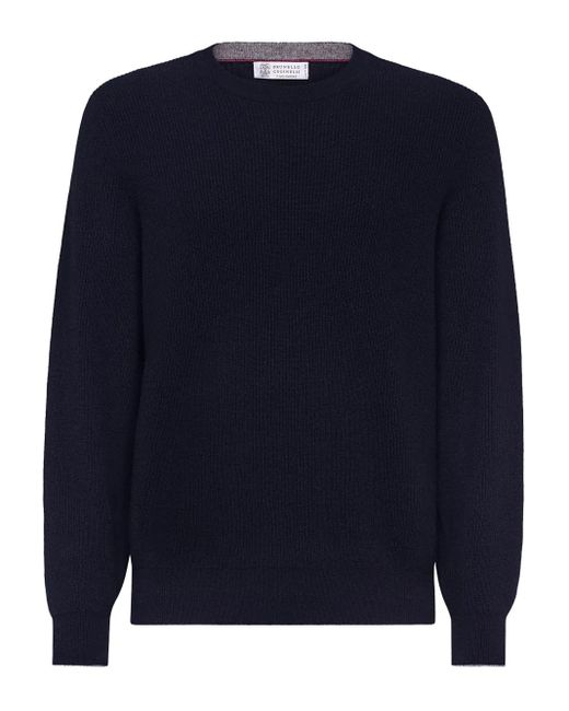 Brunello Cucinelli Blue Crew-Neck Cashmere Jumper for men