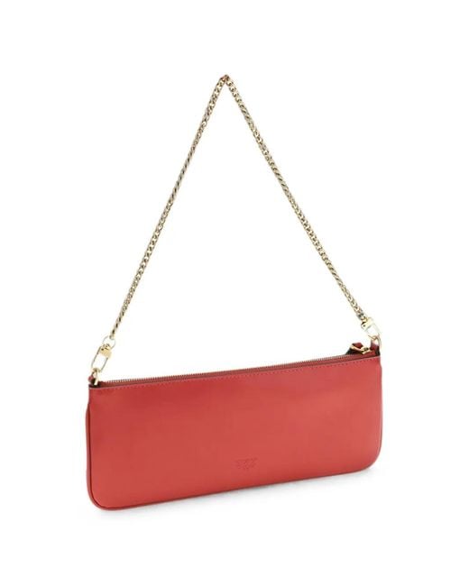 Pinko Red Horizontal Flat Leather Shoulder Bag