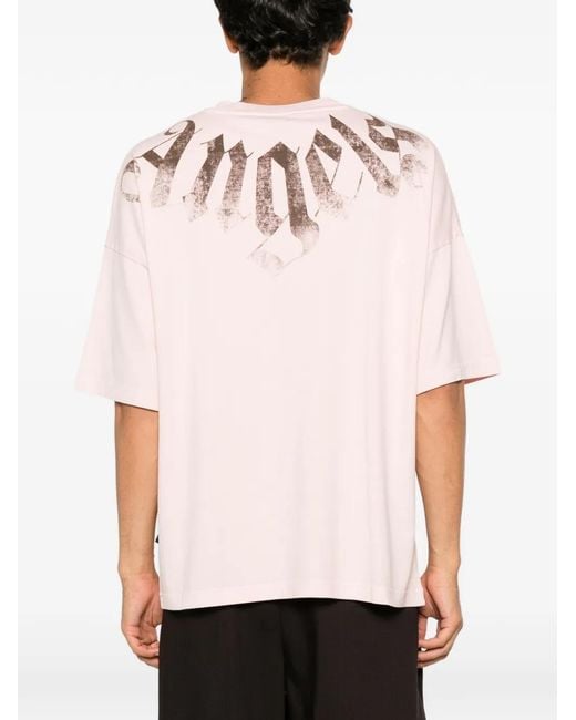 Palm Angels Pink Big Neck Logo Printed T-Shirt for men