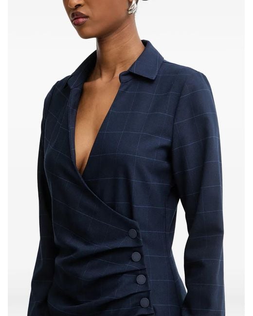 Morgan Blue Check-Pattern Wrap Mini Dress