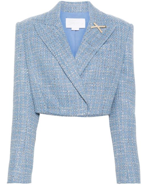 Genny クロップド ツイードジャケット Blue