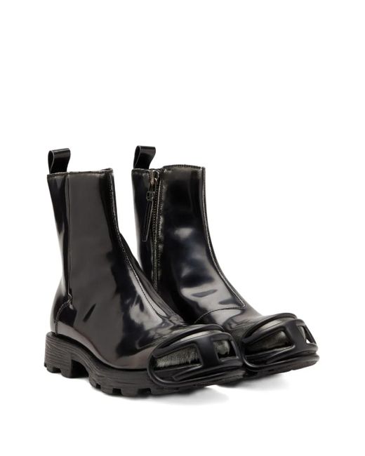 DIESEL Black Zip-Detail Oval-Plaque Boots for men