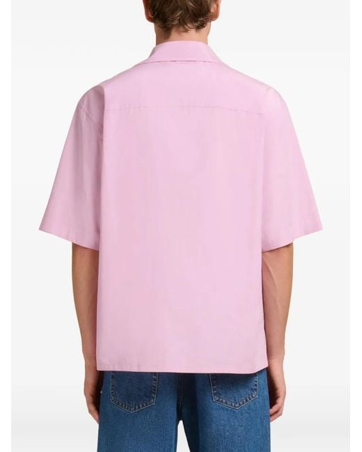 Marni Poplin Bowling Shirt With Peeping Logo in Pink for Men | Lyst
