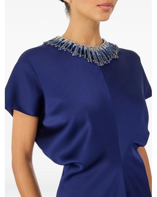 Jenny Packham Blue Novak Embellished-Collar Maxi Dress