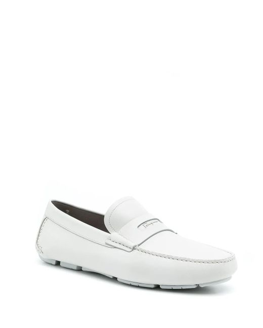 Ferragamo White Penny-Slot Leather Driving Loafers for men
