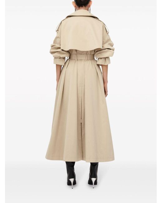 Alexander McQueen Natural Neutral Belted A-line Trench Coat - Women's - Cotton