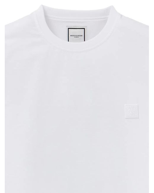 Wooyoungmi White Floral-Print Logo-Patch T-Shirt for men