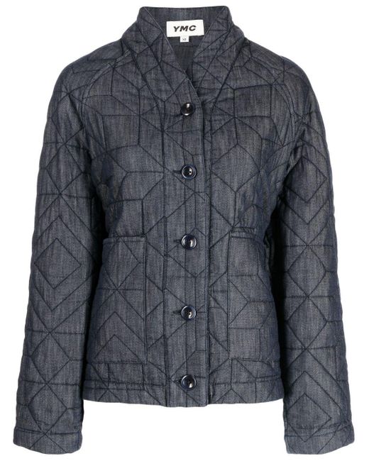 YMC Cotton Quilted Buttonup Jacket in Blue Lyst