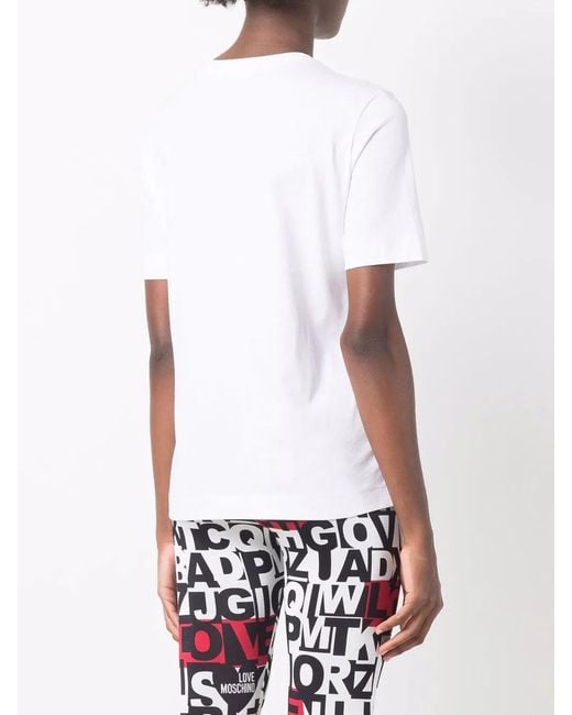 Love Moschino White Slogan-Print Short-Sleeved T-Shirt