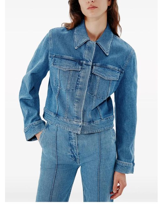 Another Tomorrow Blue Seam-Detail Cropped Jacket